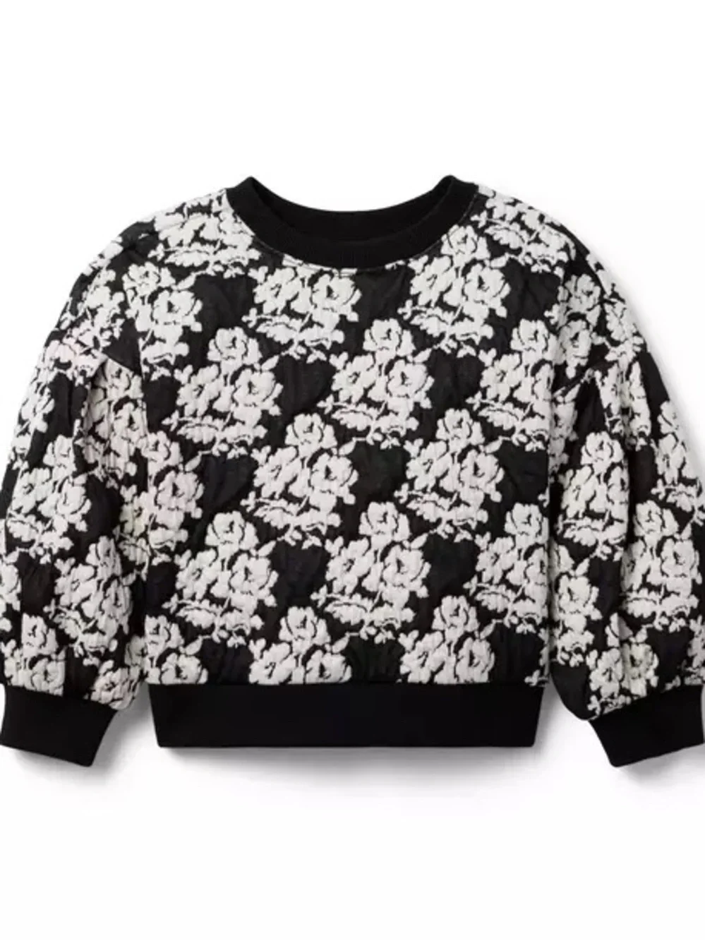 Janie and Jack Girls Floral Jacquard Black White Textured Cropped Sweatshirt 5